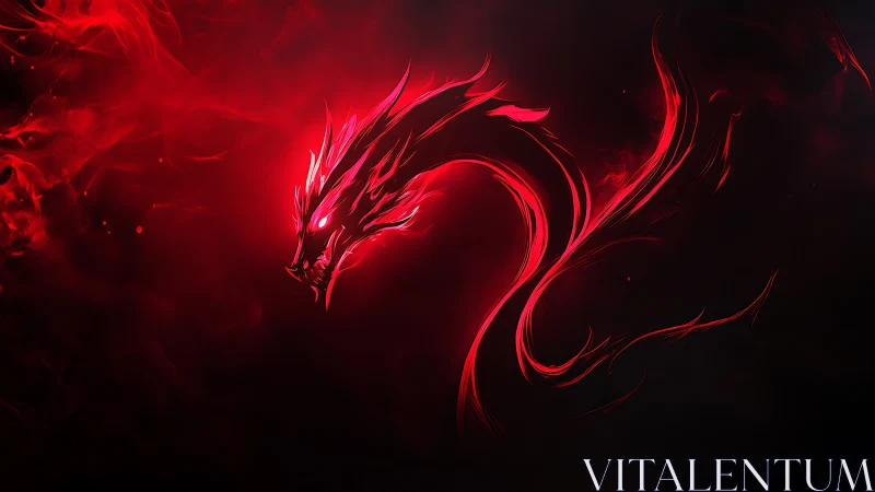 Plasma-etched crimson dragon waveform in negative space field.