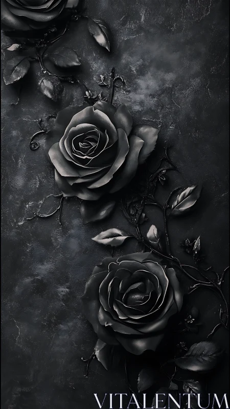 Dark Roses on Textured Black Background