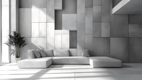 Monolithic Modular Sectional Seating in Geometric Volumetric Interior