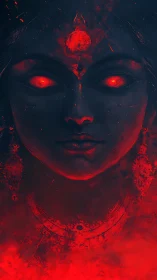 Divine goddess portrait glows with intense crimson energy