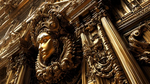 Ornate golden facade with central sculpted human face.