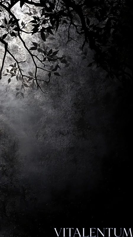 Moonlit foliage casting stark shadows on rough wall.