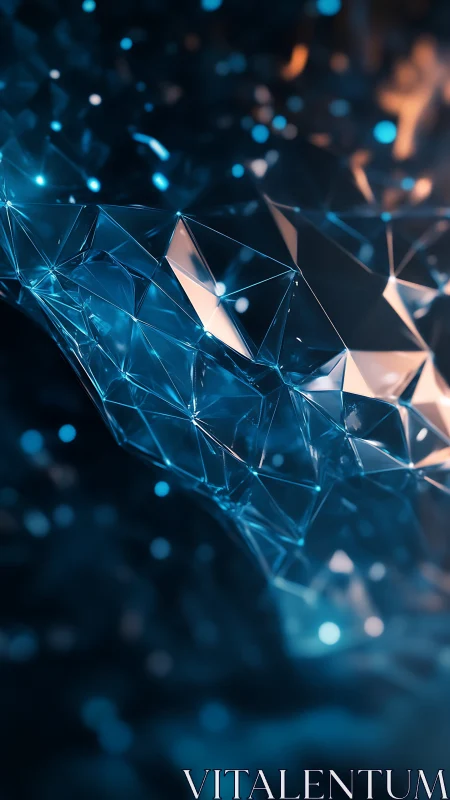 Crystalline polygon mesh glows under teal and amber light.