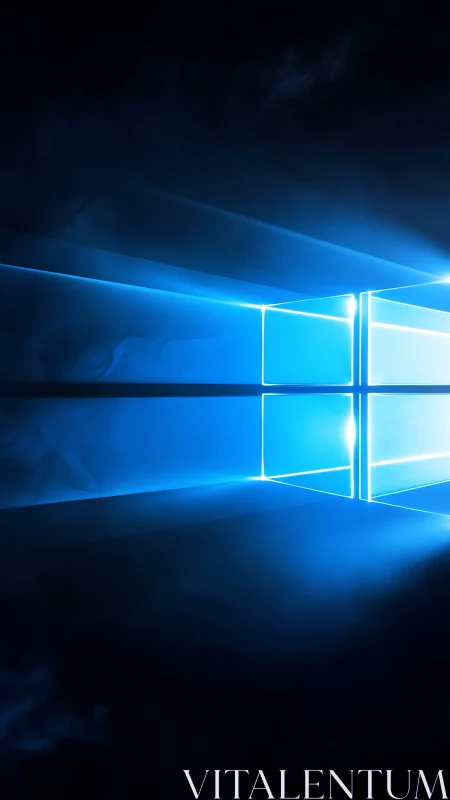 Blue luminous window logo on dark gradient background.