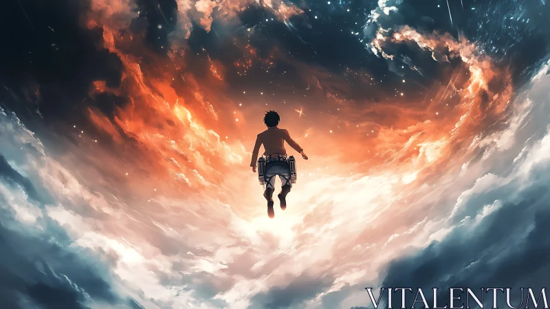 Sky rebel vaults into a burning cosmic storm of clouds