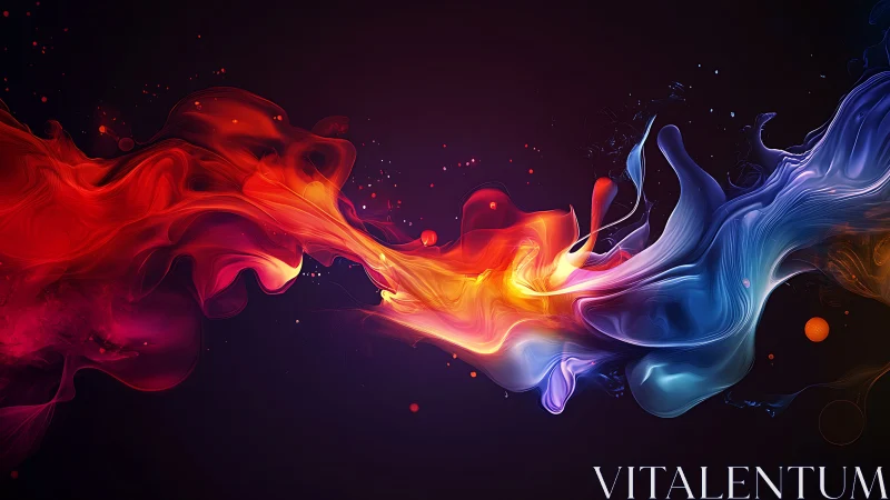 Chromatic firestorm where molten red collides with iceblue light.