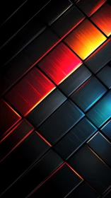 Diagonal metallic panels show emissive gradients and brushed surfaces