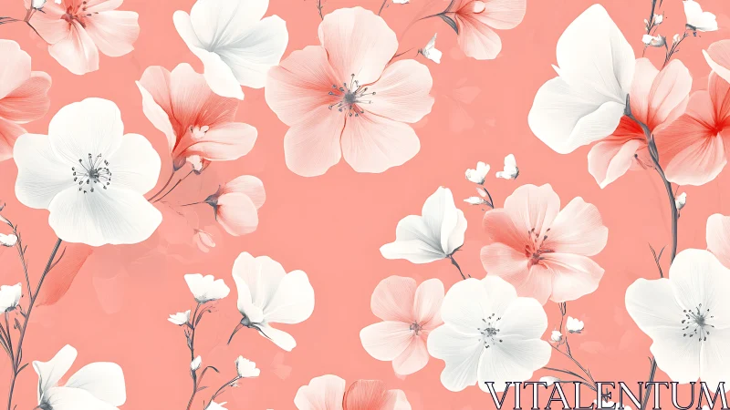Coral Garden in Bloom: Delicate Petals Dance Across Peachy Canvas.