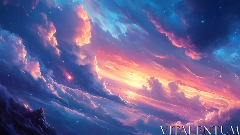 Vivid digital skyscape shows glowing clouds at sunset