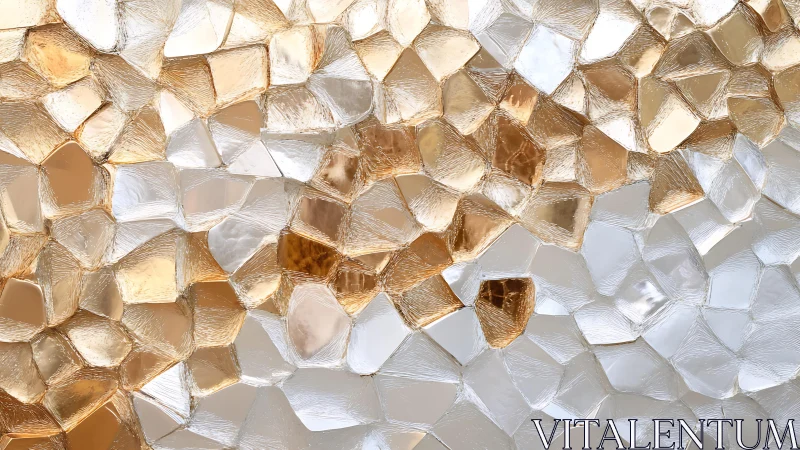 Golden and Clear Textured Glass Mosaic in Abstract Geometric Style.