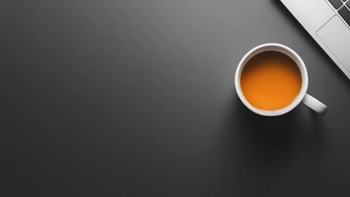 Minimalist desktop with orange tea beside silver laptop.