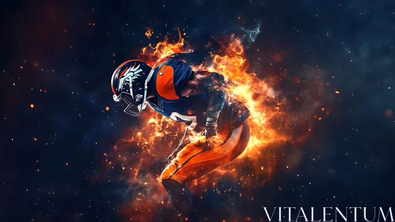 Flaming gridiron charge ignites a cosmic football storm.