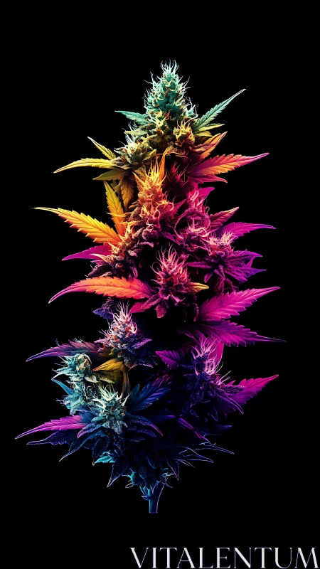 Rainbow-lit botanical tower glowing against night sky.