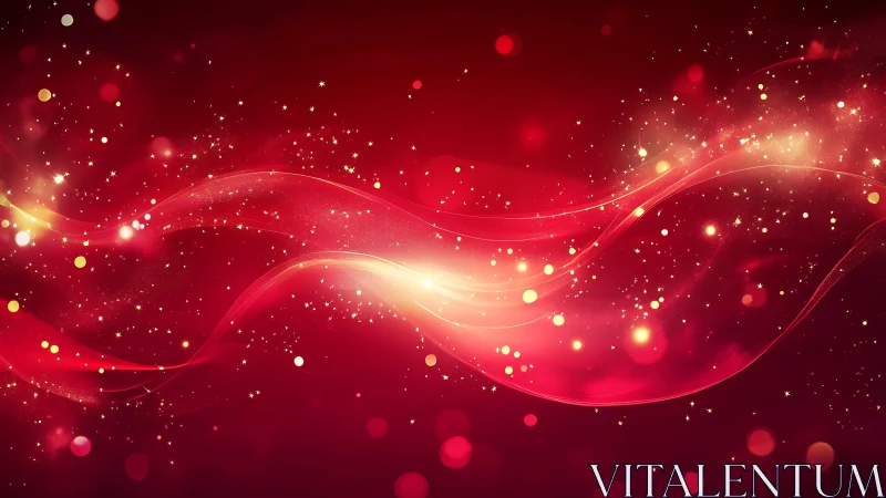 Glowing Red Abstract Wave with Sparkling Particles Digital Art.