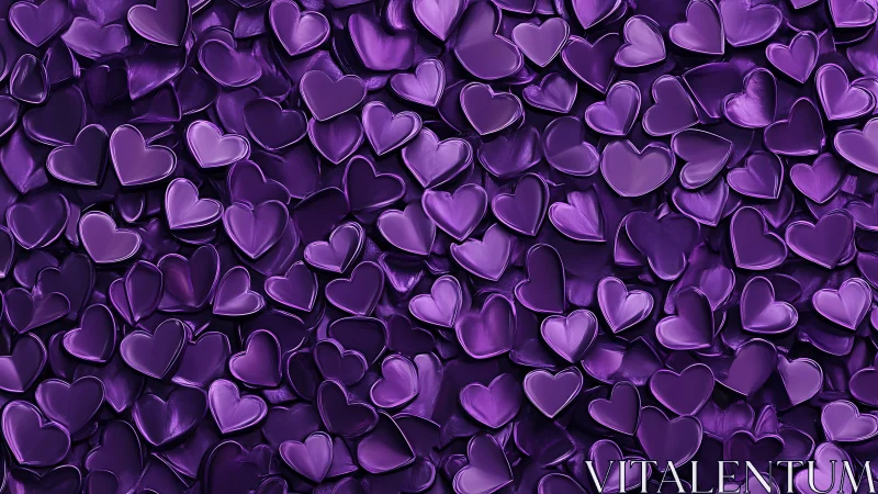 Purple heart-shaped objects arranged in dense overlapping composition