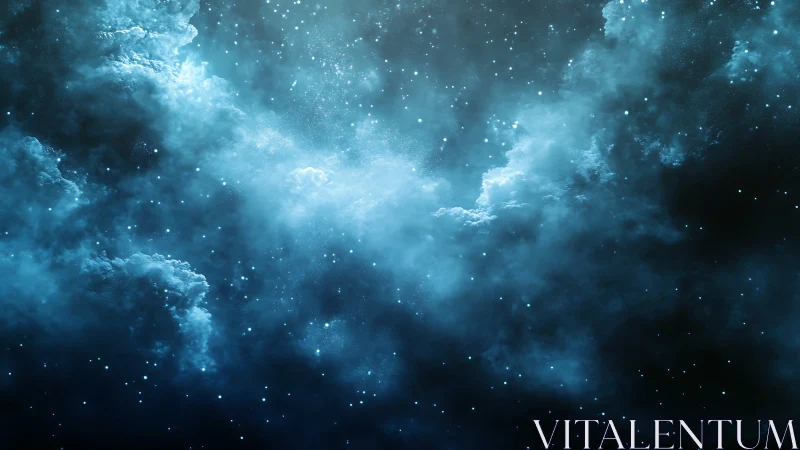 Blue cosmic nebula cloud field with glowing star dust.
