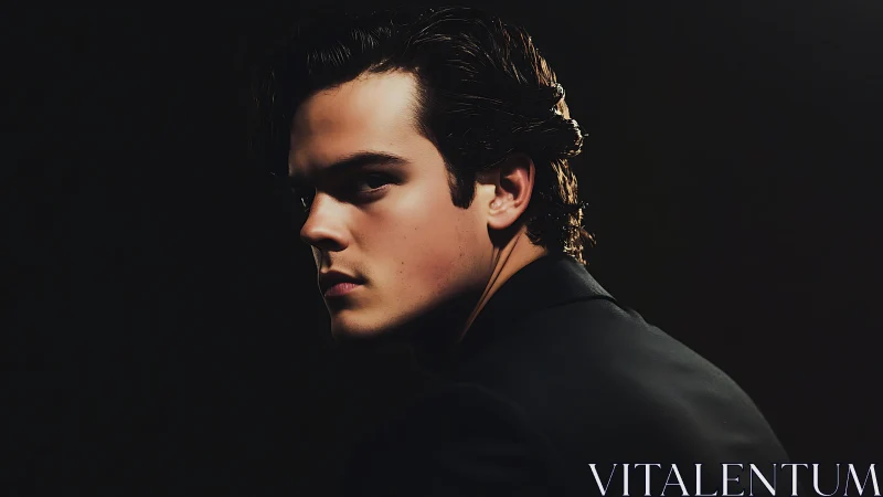 Moody male portrait in low key studio lighting profile.