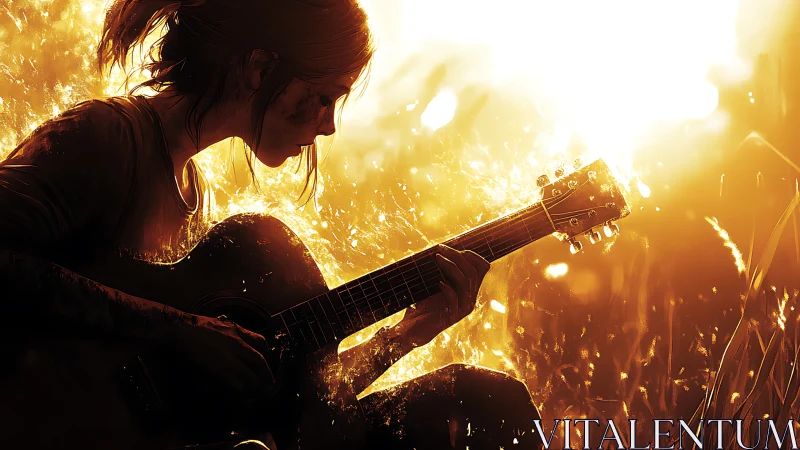 Backlit guitarist silhouette in blazing golden field glow.