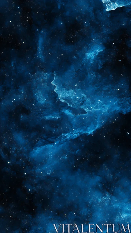 Deep blue interstellar nebula cloud with scattered stars.
