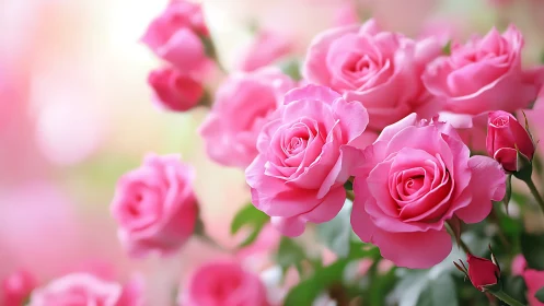 Pink roses in full bloom with selective focus depth. Perfect florals.