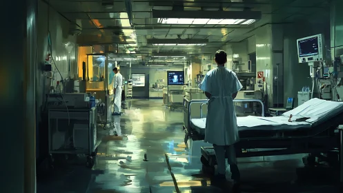 Quiet hospital corridor glowing with care and courage.