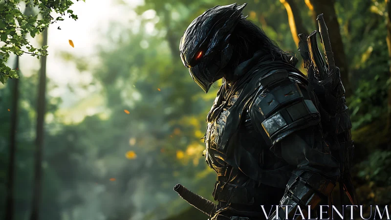 Chrome jungle sentinel with ember eyes stalks the dawn.