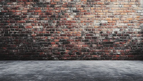 Weathered red brick wall with concrete floor perspective.
