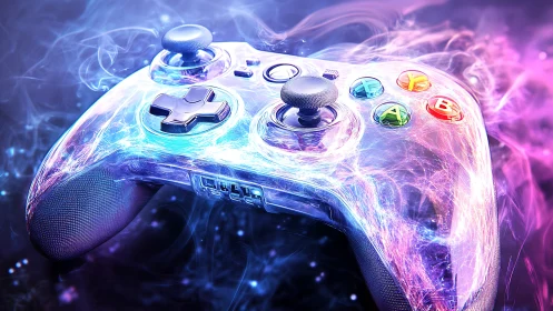 Neon Gaming Controller with Energy Effects.
