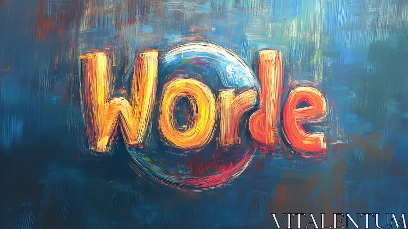 Glowing Wordle text painted in bold strokes on blue canvas.