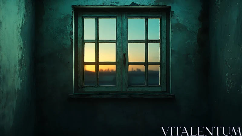 Twilight slips through the cracked teal walls and tired window