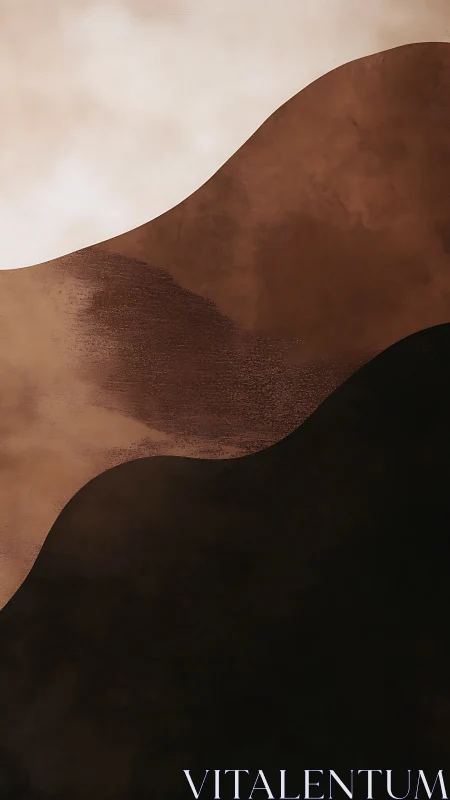 Minimalist brown wave abstraction with layered curves.