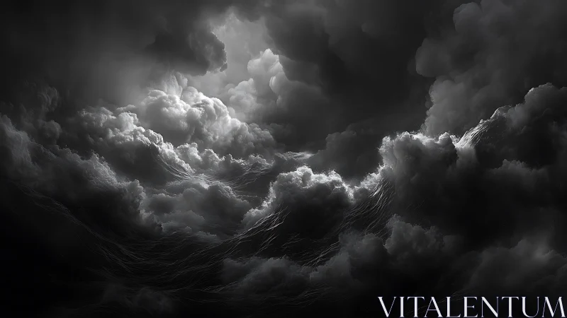 Monochrome volumetric storm clouds with cinematic rim lighting