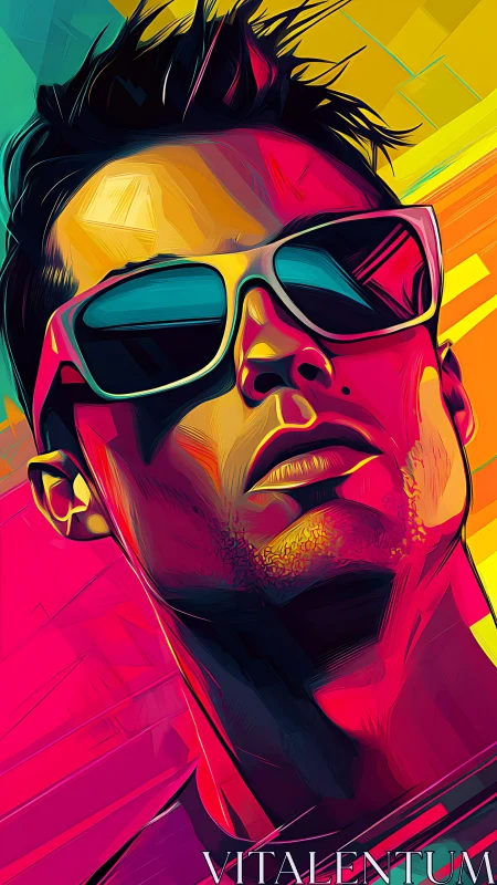 Neon chromatic male portrait in angular vector style.