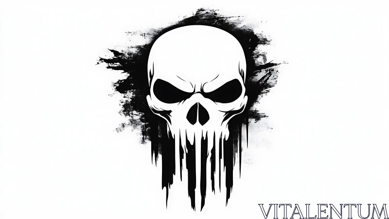 Dripping black skull symbol emerges from abstract ink field