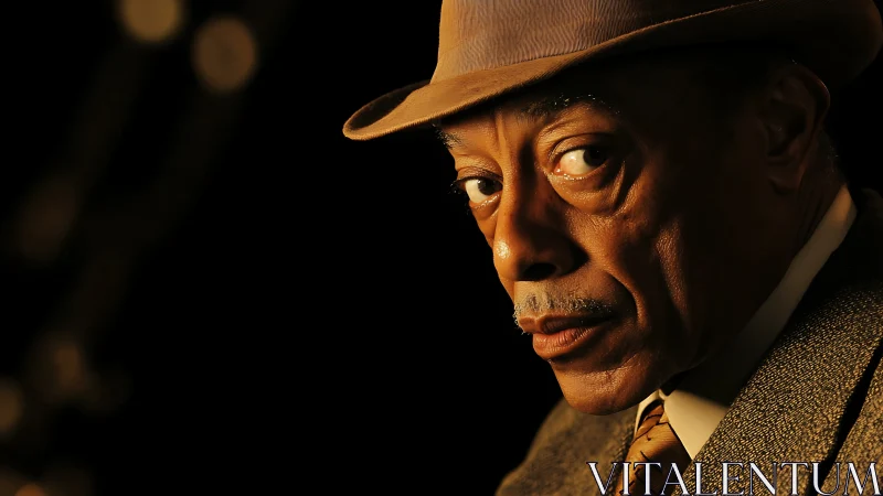Warmly lit gentleman in a vintage hat and thoughtful gaze.
