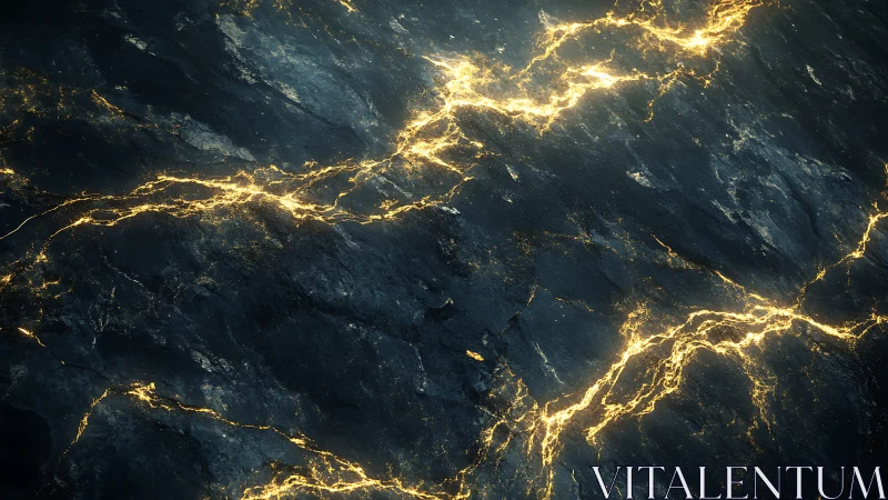 Glowing golden fissures crackle across a dark stone surface