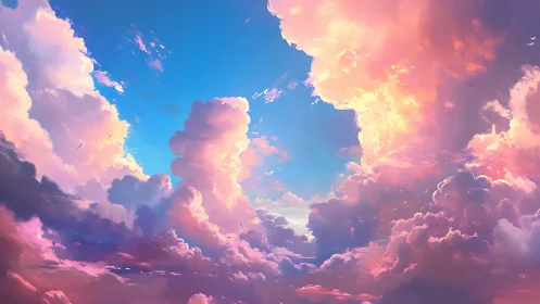 Vibrant digital sky with luminous pink sunset clouds.