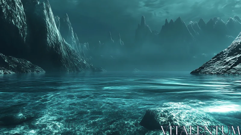 Glacial cliffs and still cyan water form a cold marine basin