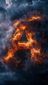 Fiery Letter A Rising Through Storm Clouds.