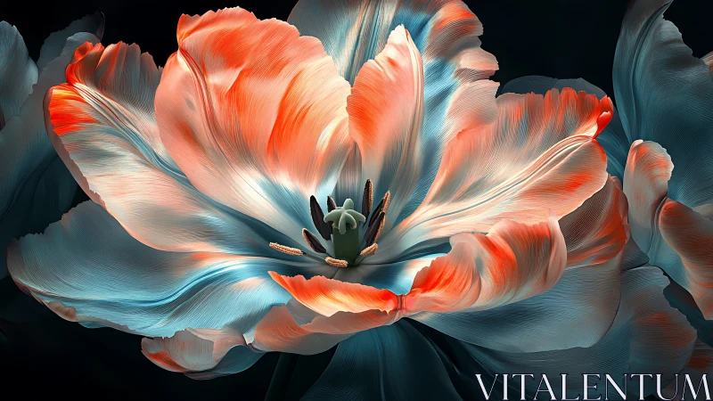 Digital macro flower with teal and orange petals detail.