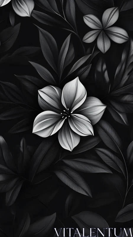 Monochromatic Botanical Study: High-Contrast Floral Petals with Detailed Vein Rendering