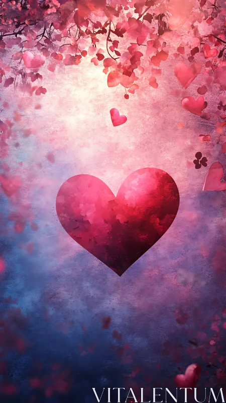 Luminous Heart Center Floating Through Pink and Purple Gradient