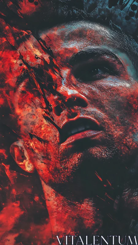 Blazing Portrait of a Warrior Face Carved in Embered Fury.