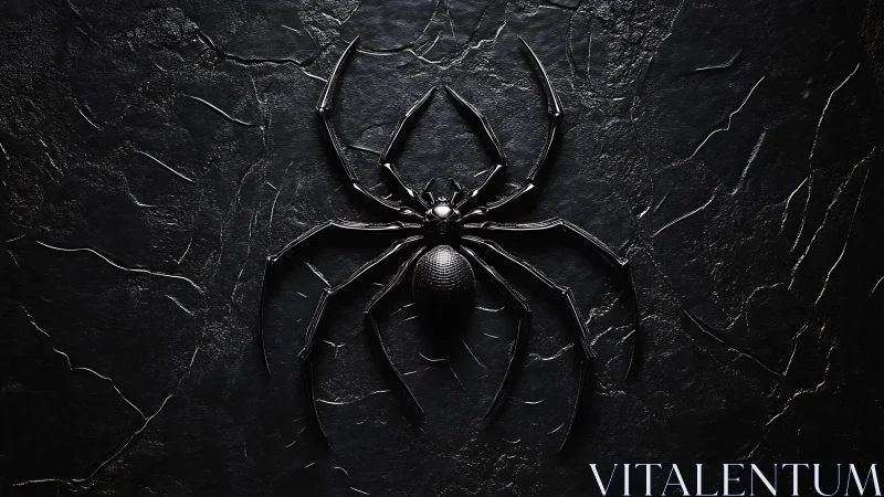 Glossy biomechanical spider on textured black slate surface