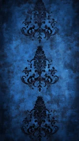 Midnight damask silhouettes quietly bloom across cobalt