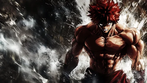 Kinetic anime brawler amid splintered impact shockwaves.