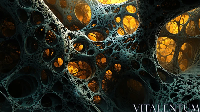 Organic fractal lattice glows against molten amber light