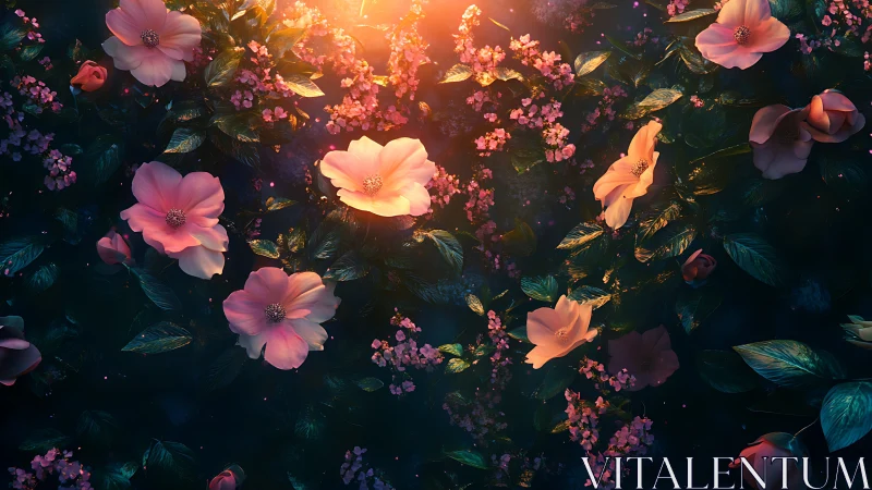 Luminous Floral Garden with Pink and Orange Blooms