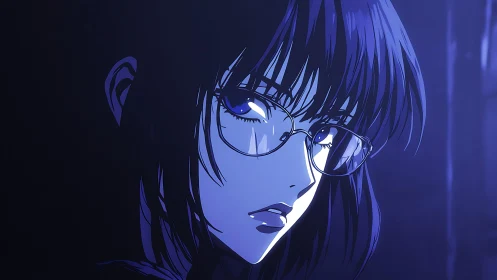 Noctilucent profile study of blue-lit anime girl portrait.