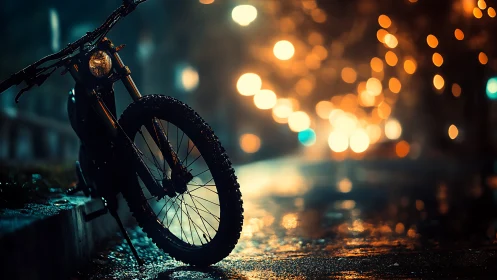 Midnight Cyclist: Urban Dreams in Bokeh Glow.